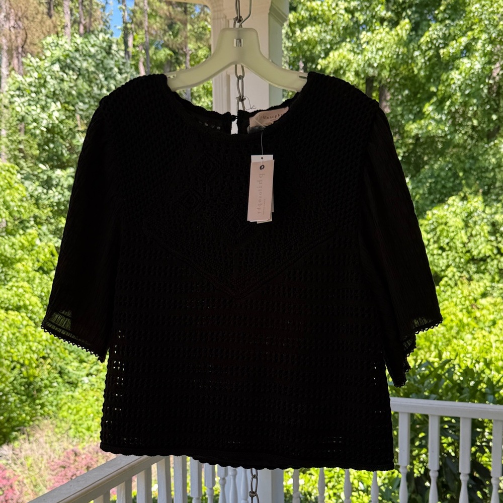 Philosophy Black Women's Crochet Blouse - Effortless Elegant Top- XL - NWT
